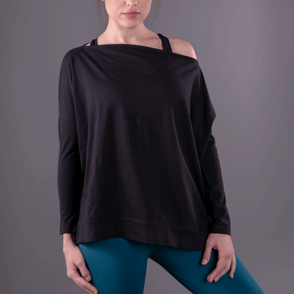 TEMA Athletics Black Convertible Off Shoulder Layering Tunic & Cardigan