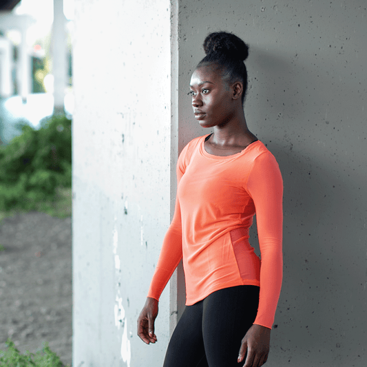 TEMA Athletics Neon Coral Long Sleeve Mesh Tee