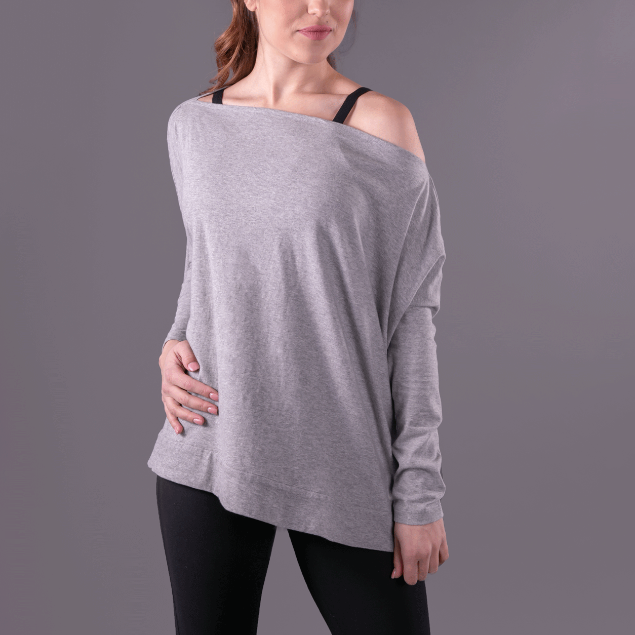 TEMA Athletics Graystone Convertible Off Shoulder Layering Tunic & Cardigan