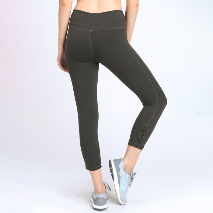 Versatile Olive Lace Up Compression Leggings